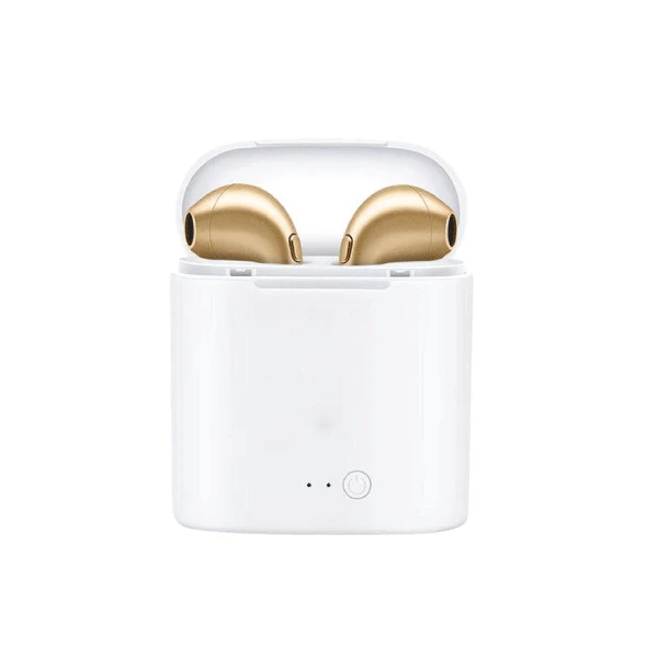 i7s TWS Wireless Bluetooth Twin Earbuds Earphones + Charger for iPhone or Samsung | Gold - Image 2